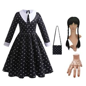 Black and White Long Sleeve Dress with Accessories